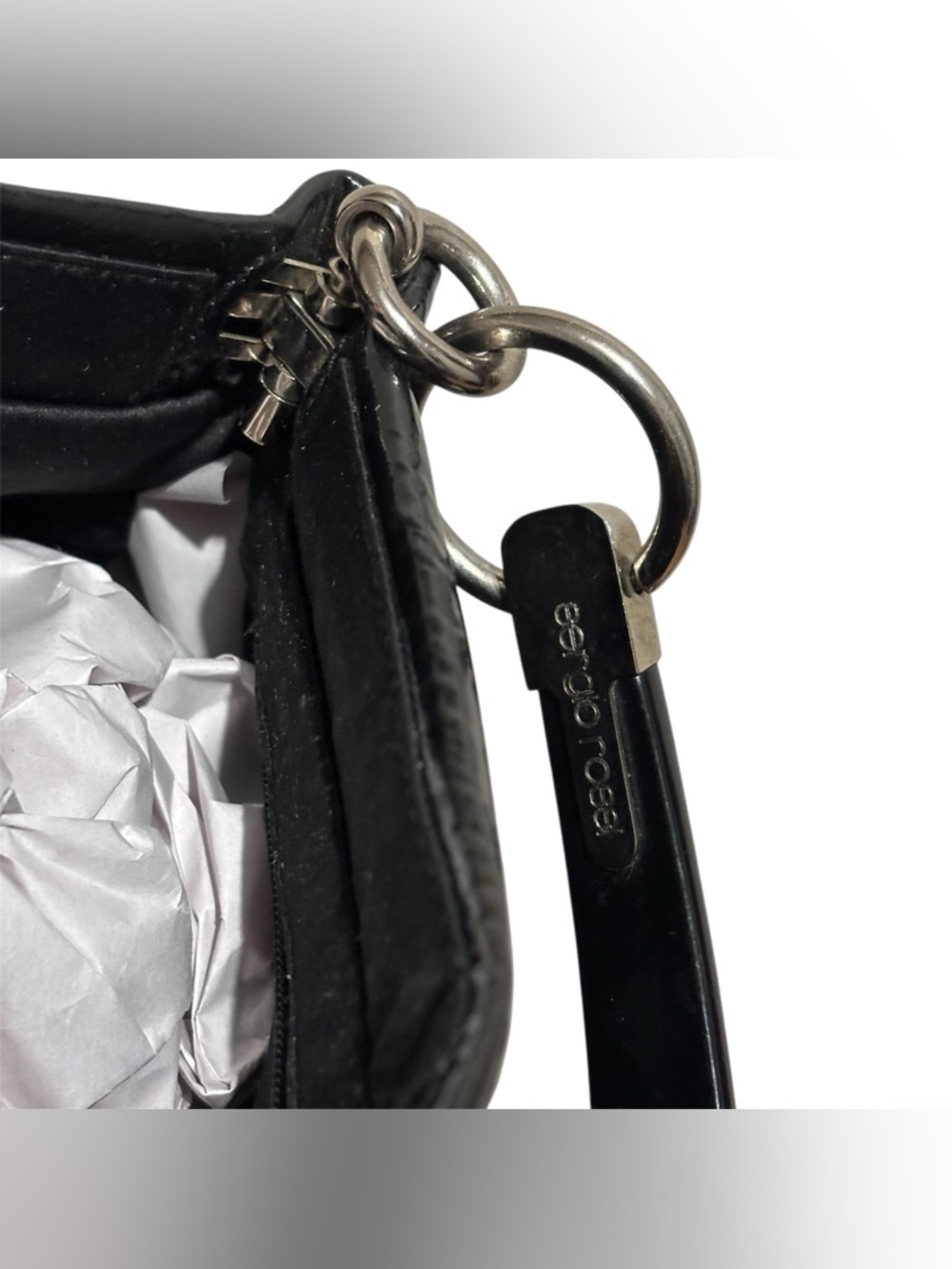 Sergio Rossi Vintage 90s Black Mesh Baguette Hobo Bag Silver O-Ring Detail - Picture 11 of 14